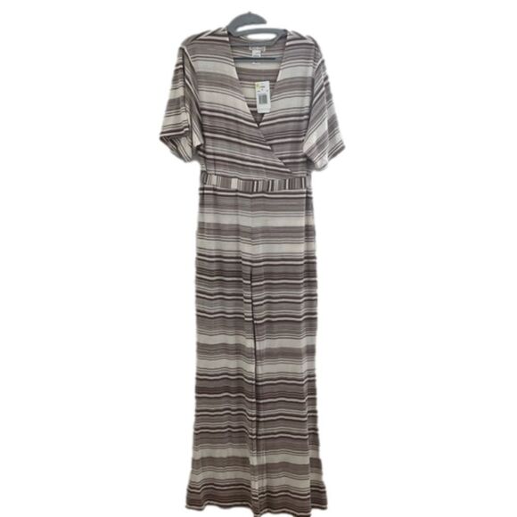 NWT L*Space Striped V Neck Jumpsuit in Tan and Mocha - Picture 1 of 6